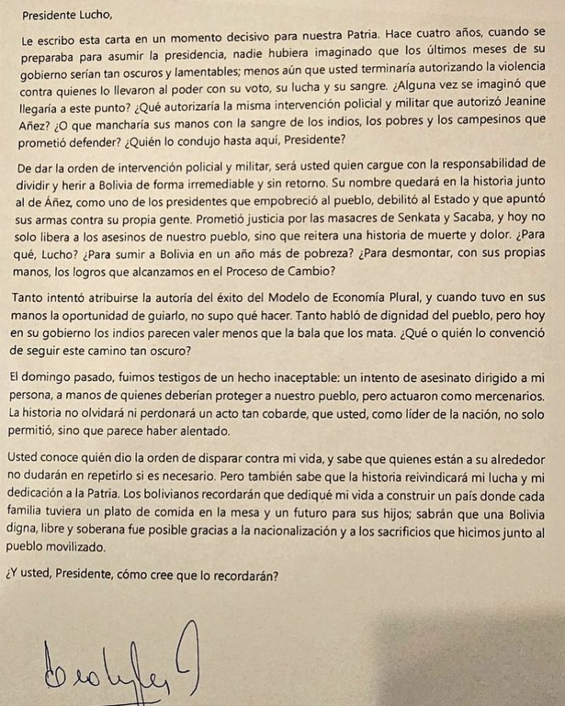 Carta de Evo a Luis Arce